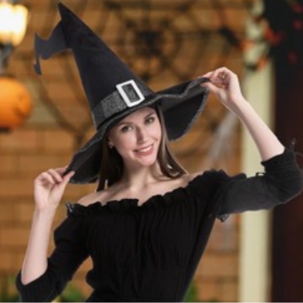 ❗️Halloween Black Witch Hat with Buckle - Picture 2 of 8